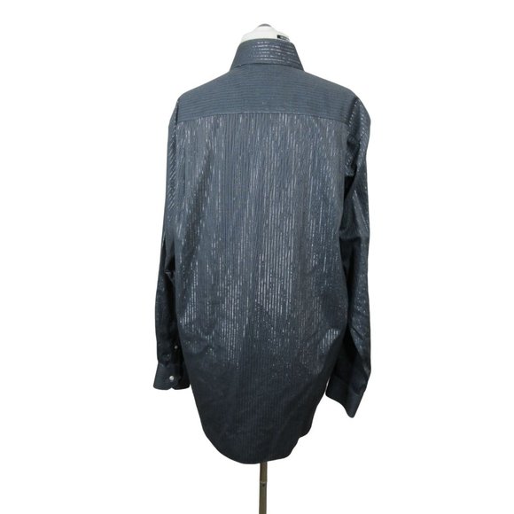 Paul Fredrick non-iron metallic‎ pinstripe button front shirt - Picture 3 of 12